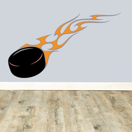 Image of Flaming Hockey Player Wall Decal - Vinyl Sticker - Car Sticker - Die Cut Sticker - CDSCOLOR188
