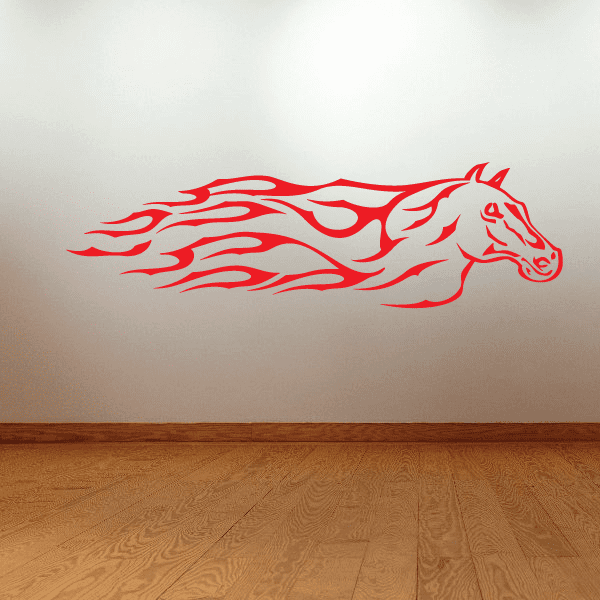 Flaming horse decal with stylized red fire flames and horse head silhouette