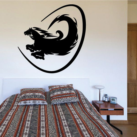 Black flaming horse wall decal with swirl shape