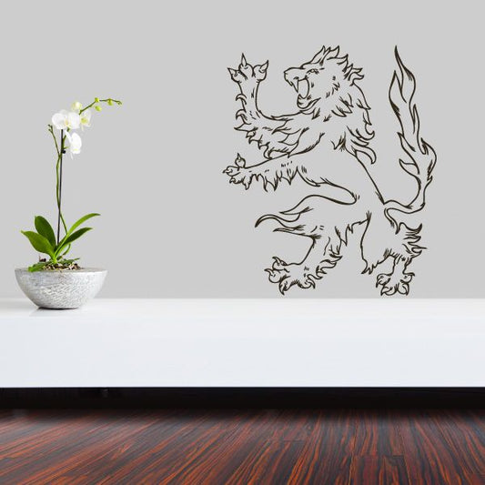 Flaming lion outline decal with roaring lion and flame accents