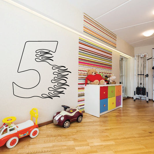 Number 5 vinyl decal with flame-style outline, black