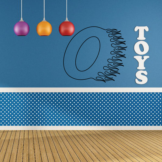 Vinyl number 0 decal with flame-style swirls and stacked TOYS letters