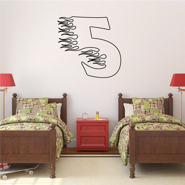 Image of Flaming Number Five Vinyl Decal