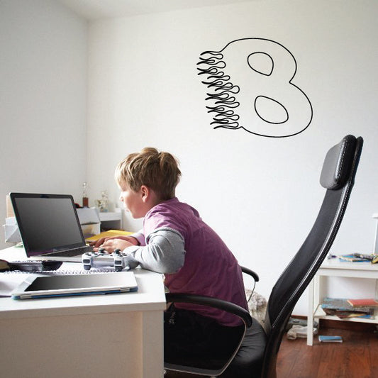 Flaming number 8 vinyl decal, black outline with flame lines