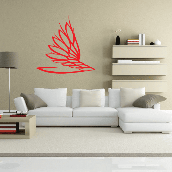 Flaming wing wall decal with red fiery wing design and black accents