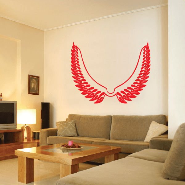 Flaming wings decal, red stylized feathered wing design
