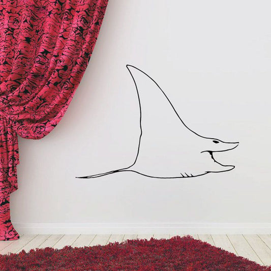 Flapping stingray decal, black line-art stingray outline.