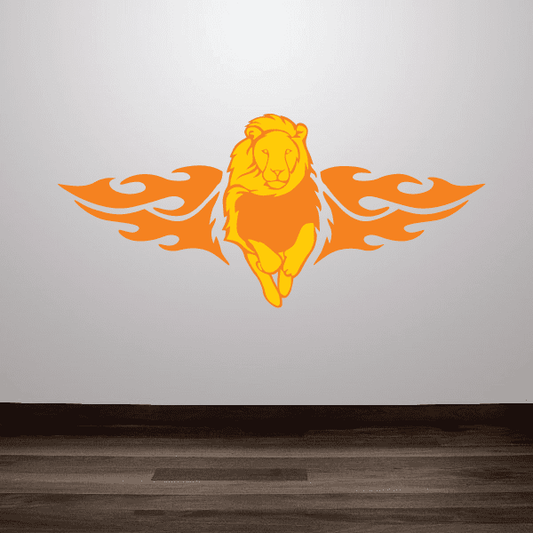 Orange lion head sticker with flared fire-style wings