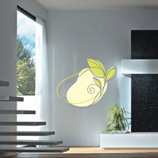 Floral doodle wall decal, lime green leaf-and-vine teardrop design with swirl
