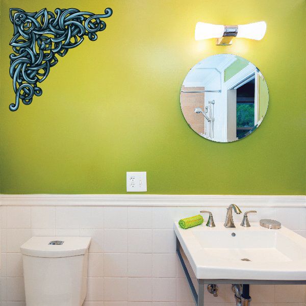 Blue floral frame wall decal with curling vine corner design