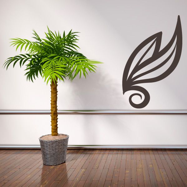 Vinyl wall decal with dark feathered leaf swirl design