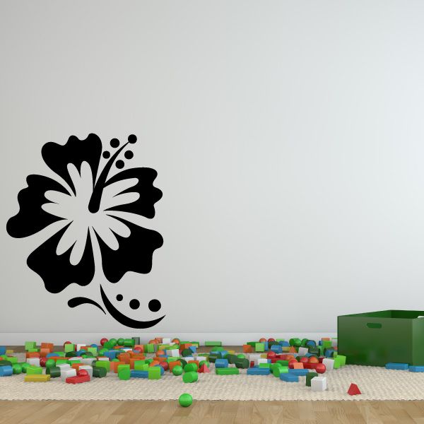 Floral wall decal with black flower and dotted accents on vinyl