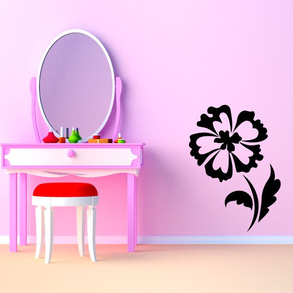 Floraldamask flower wall decal in black and white with stem and leaves
