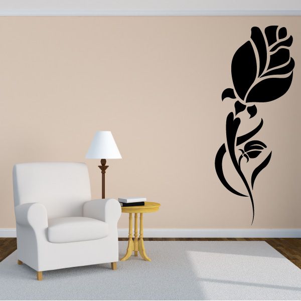 Black floral wall decal with swirling leaf design