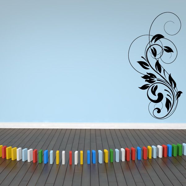 Floraldamask wall decal with black floral scroll and circular motifs