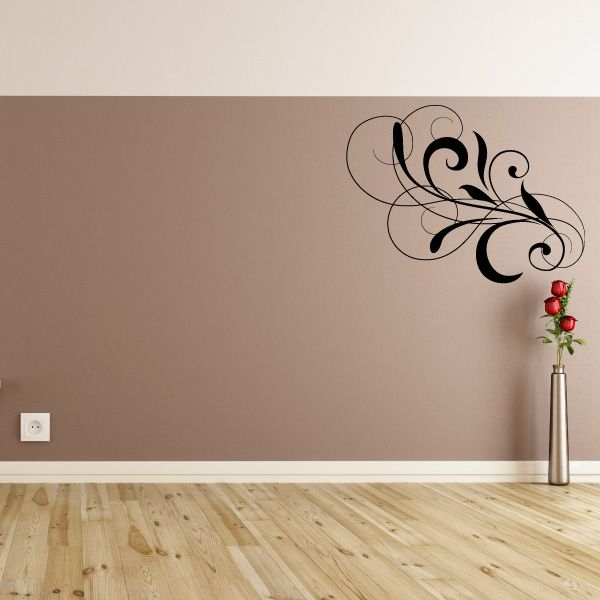 Black ornate swirl wall decal with bird silhouette