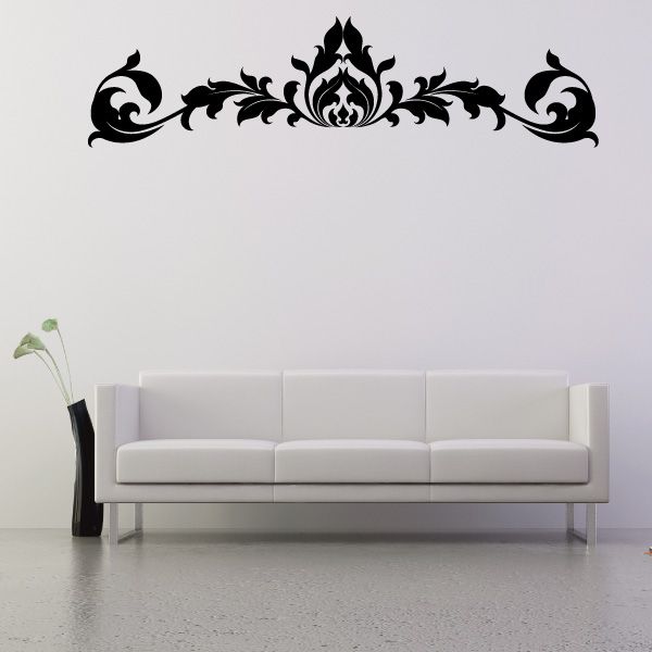 Floral damask wall decal with ornate black scrollwork border