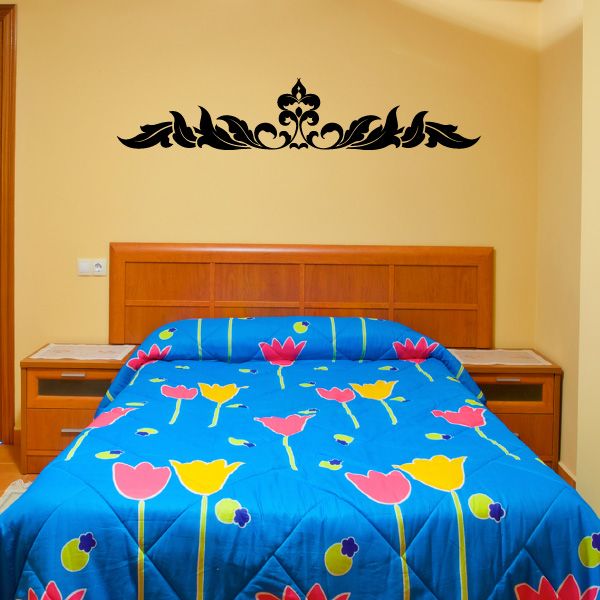 Black floral damask wall decal with ornate scroll border