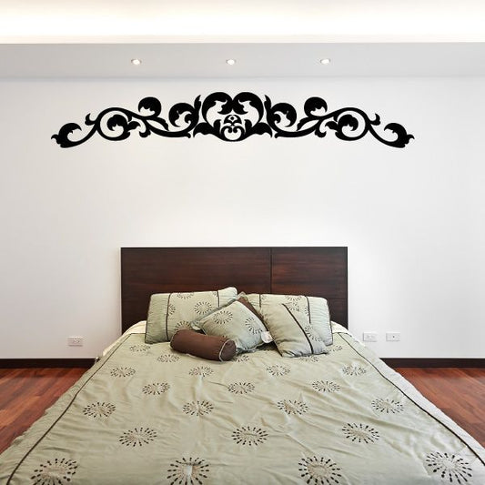 Ornate floral damask wall decal, black vintage scroll design