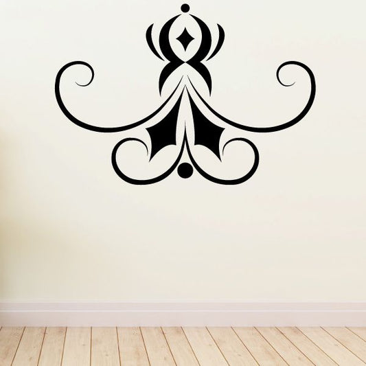 Ornate black damask wall decal with central diamond and curving flourishes