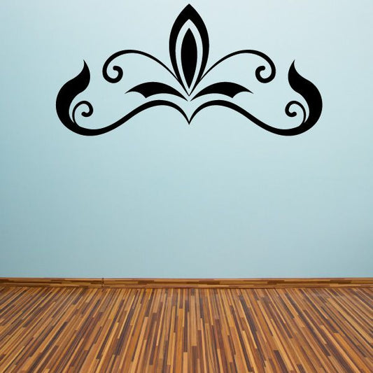 Floral damask wall decal with black scrollwork and central leaf motif