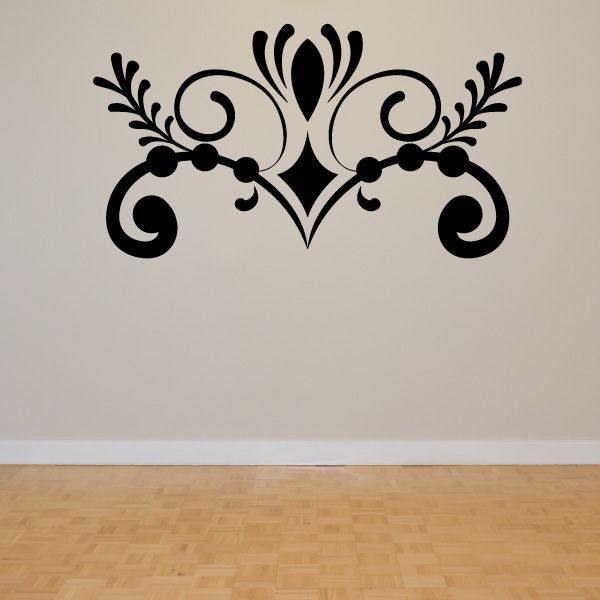 Vinyl wall decal with black ornamental damask floral design