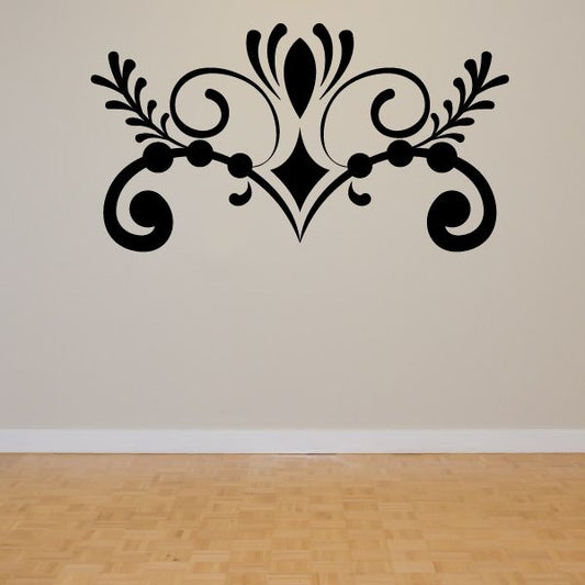 Vinyl wall decal with black ornamental damask floral design