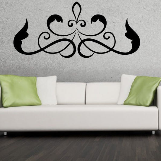 Black fleur-de-lis swirl wall decal with ornate curls