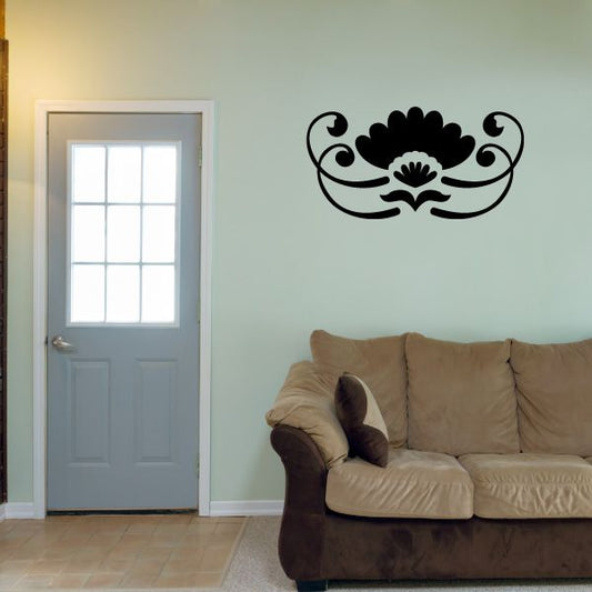 Floral damask wall decal vinyl with black ornamental fan design