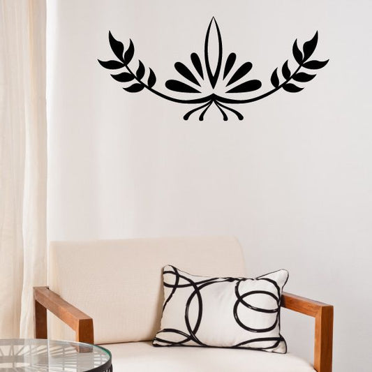 Black floral damask wall decal vinyl with symmetrical centerpiece and leaves