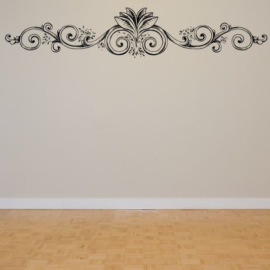 Floral damask wall decal with scrolling vines and feathered center medallion