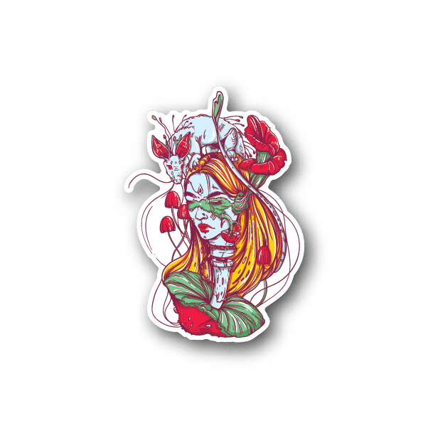 Flower girl vinyl sticker with colorful floral and portrait illustration