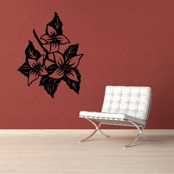 Floral tree wall decal with black flower and leaf branches