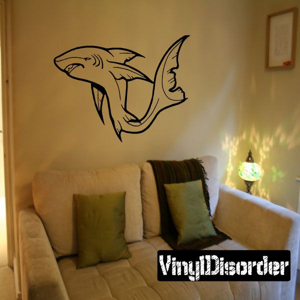 Black shark wall decal with curved fins and flowing tail tips