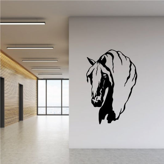 Horse head decal, black silhouette with detailed mane