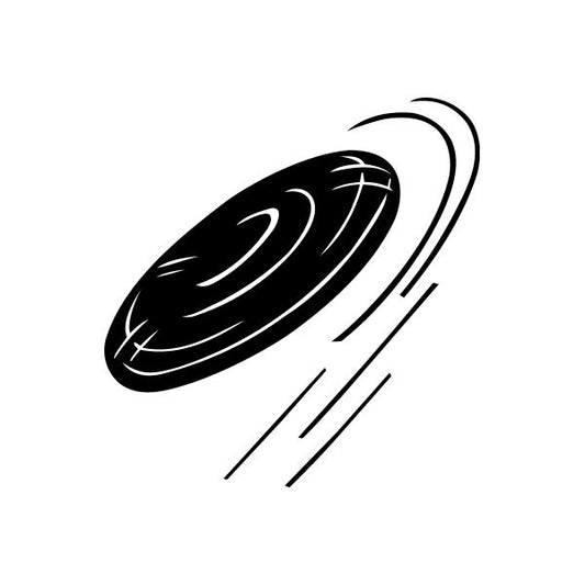 Flying frisbee decal with black disc and motion lines