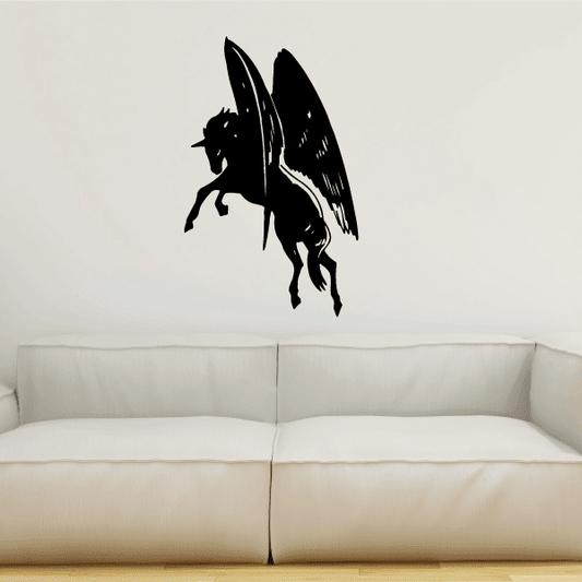 Black flying pegacorn wall decal with wings