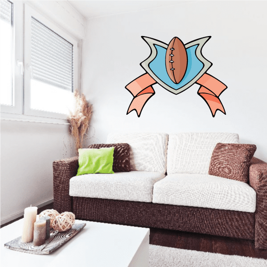 Image of Football Crest Shield Wall Decal - Vinyl Sticker - Car Sticker - Die Cut Sticker - CDSCOLOR076