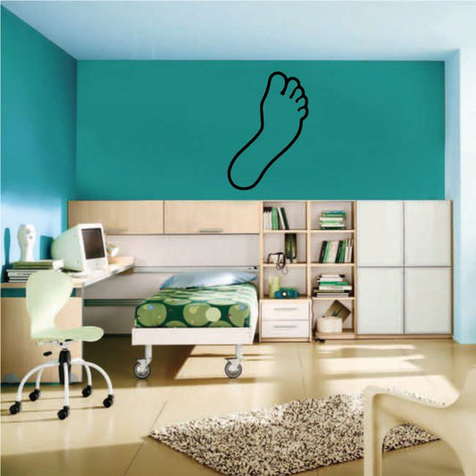 Footprint wall decal, black line-art bare foot shape