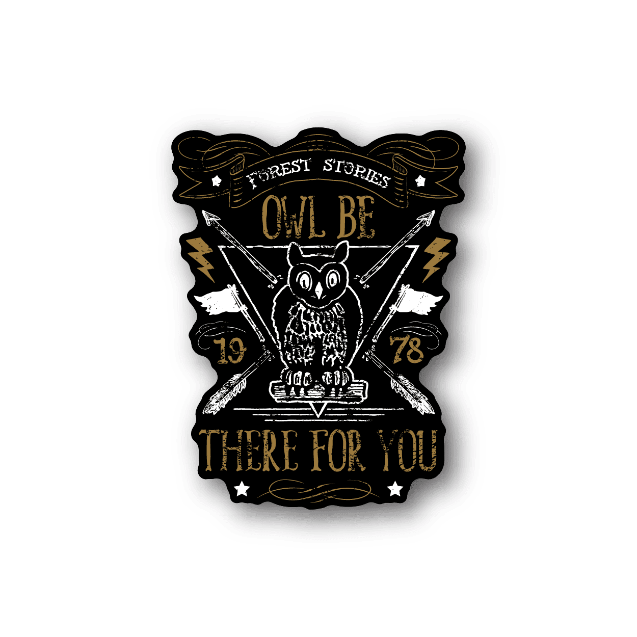 Vinyl sticker featuring a stylized owl with crossed sword design and “There for You” text