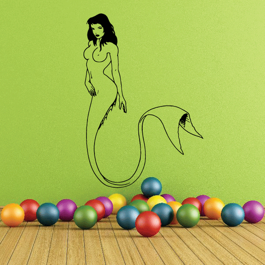 Mermaid tail decal with forked fin silhouette, black outline