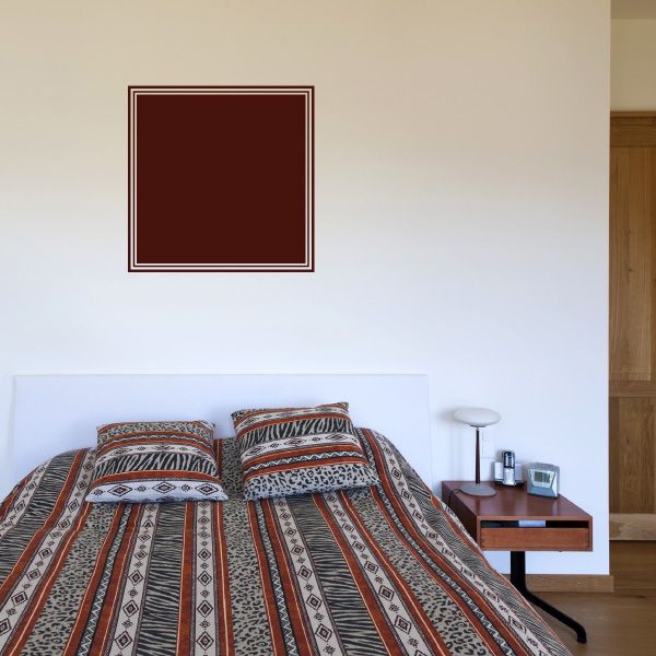 Square wall decal with maroon center and thin white double border