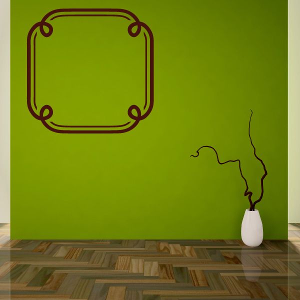Square frame wall decal, dark red vinyl outline with curled corner details