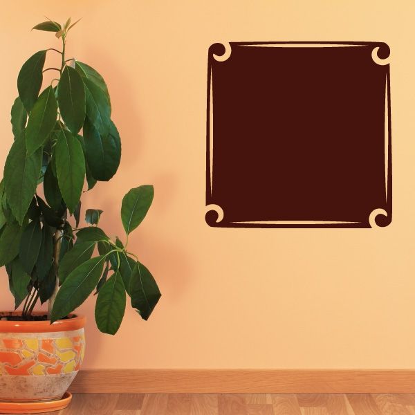 Square picture frame wall decal in dark brown vinyl, rounded corners and curled corner details
