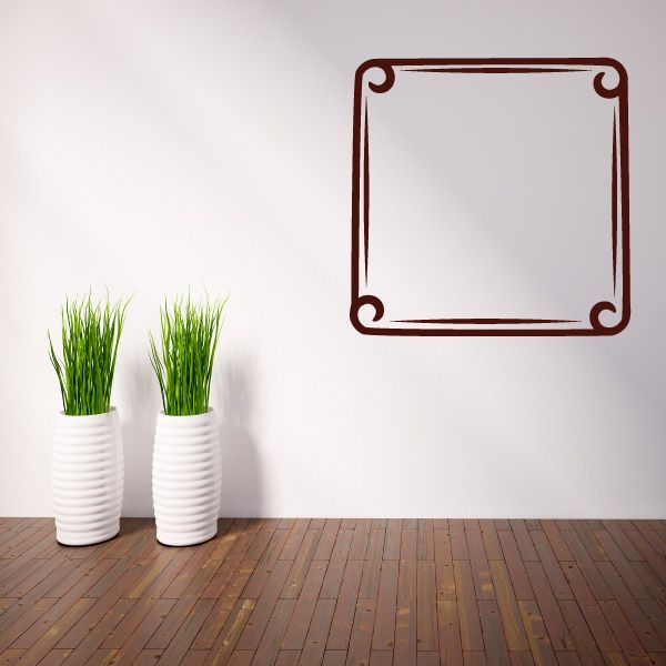 Square vinyl wall decal frame with rounded corners and screws, dark red-brown outline