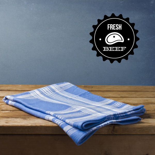 Fresh Beef decal: black gear-style circle with FRESH BEEF text and taco icon