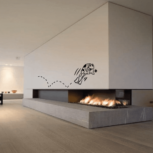 Frog leaping toad wall decal with black line art and motion arcs