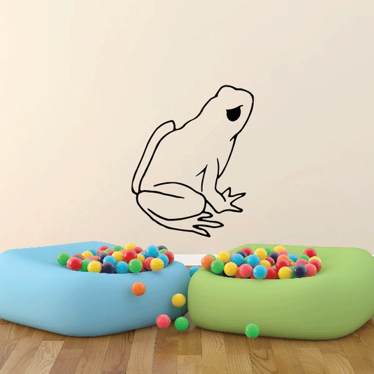 Frog sitting decal, black outline of a looking-up frog