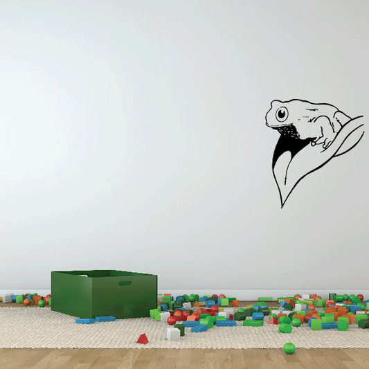 Frog on leaf wall decal, black and white with simple line-art details