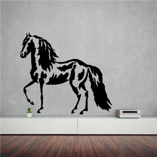Black horse silhouette wall decal with walking pose and mane detail